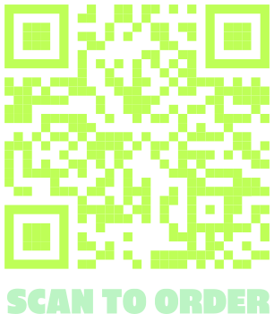 A green qr code with the words scan to order.